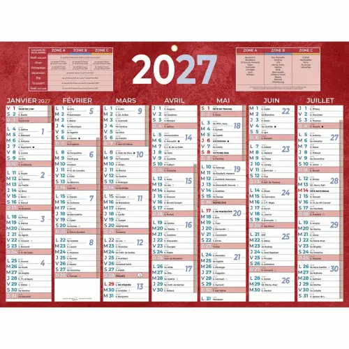 Calendrier banque 2027 Rouge - 42 x 32 cm - Janv/Janv - BOUCHUT GRANDREMY
