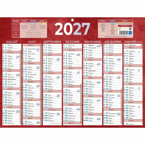 Calendrier banque 2027 Rouge - 42 x 32 cm - Janv/Janv - BOUCHUT GRANDREMY