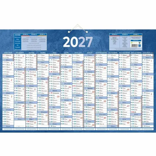 25 Calendriers banque Bleu 13 mois- 65x43 cm - Janvier à décembre - BOUCHUT GRANDREMY
