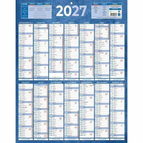 25 Calendriers banque  Bleu 14 mois- 43x55 cm - Janvier &agrave; d&eacute;cembre - BOUCHUT GRANDREMY 