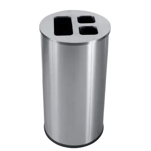 Collecteur tri sélectif - 3 compartiments - 60L - Inox satiné