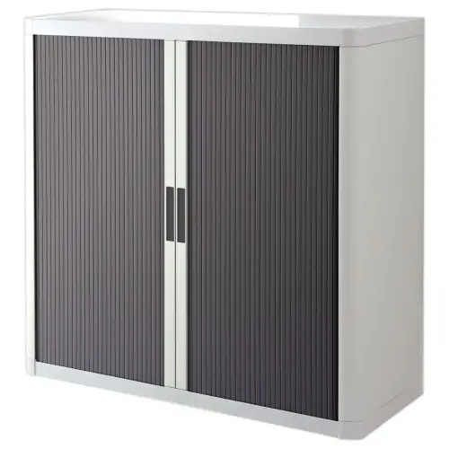 Armoire basse à rideaux Easyoffice blanc et anthracite - 1 m - PAPERFLOW