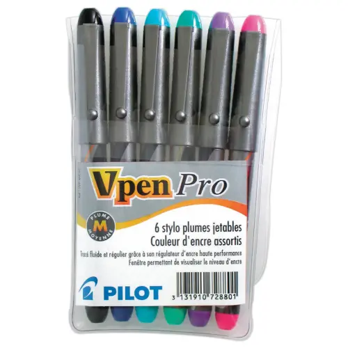 6 stylos plume jetables V-Pen PRO - coloris assortis - PILOT 