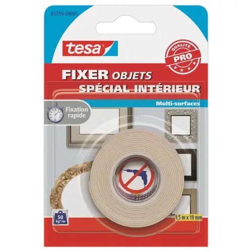 Adh&eacute;sif double face sp&eacute;cial int&eacute;rieur  - 1,5 m x 19 mm- TESA 