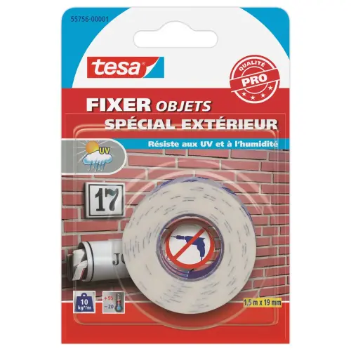 Rouleau de mousse adhésive double face - Spécial extérieur - 1,5 m x 19 mm - TESA