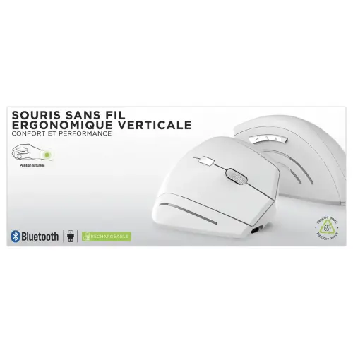 Souris ERGO sans fil - Verticale - Rechargeable - Blanc - T'NB