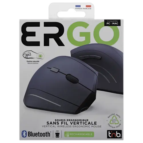 Souris ERGO sans fil - Verticale - Rechargeable - Bleu - T'NB