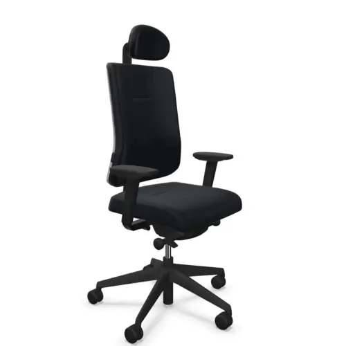 Siège ATILA ERGO tissu noir accotoirs 4D et têtière 3D monté