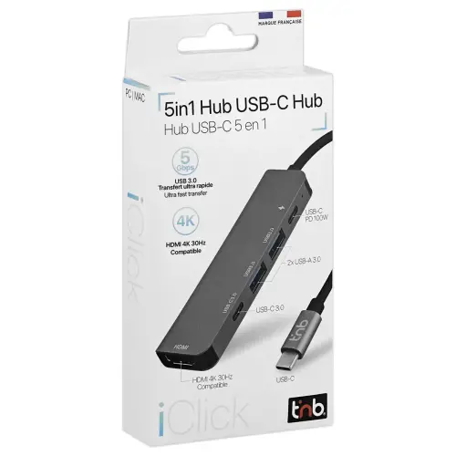 Hub USB-C 5 en 1 - Gris sidéral - T'NB