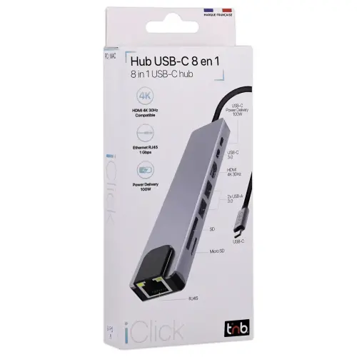 HUB USB-C 8 Ports en 1 HDMI 4K - T'NB