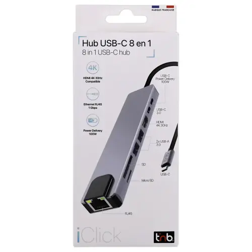 HUB USB-C 8 Ports en 1 HDMI 4K - T'NB
