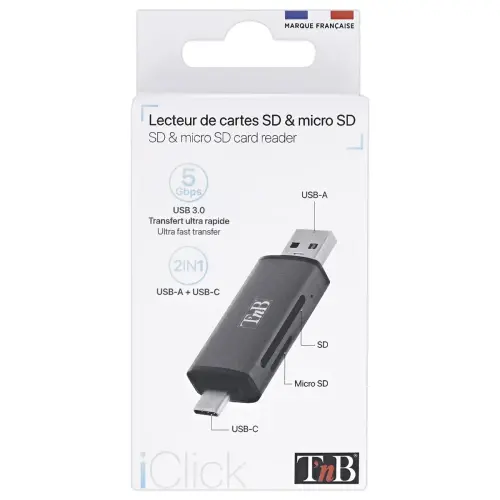 Lecteur Cartes 3 ports USB 3.0 - Aluminium - T'NB