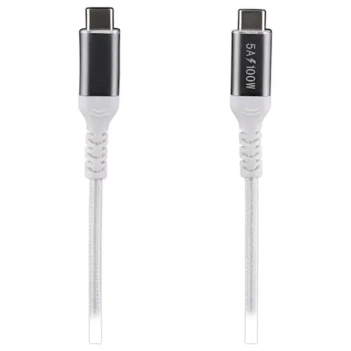C&acirc;ble 100W 2m USB-C/USB-C - Tress&eacute; - Blanc - T'NB 