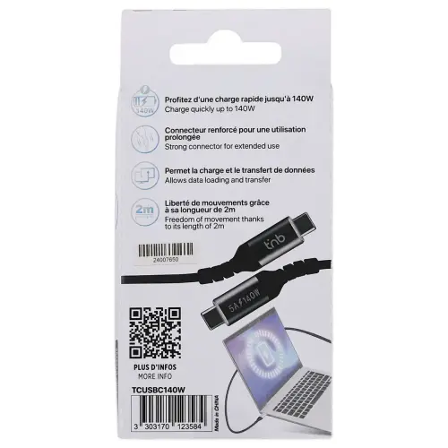 C&acirc;ble USB-C iClick 140W - 2m - Noir - T'NB 