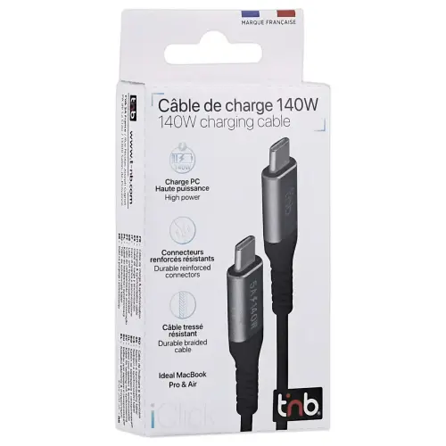 C&acirc;ble USB-C iClick 140W - 2m - Noir - T'NB 