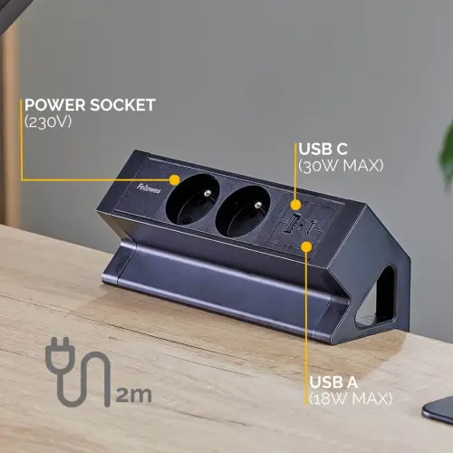 Unité d'Électrification - Power Desk 2 - USB-A USB-C - Noir - FELLOWES