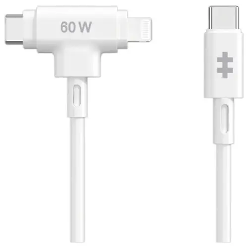 Câble hybride USB-C et Lightning en silicone 1.5M - Blanc