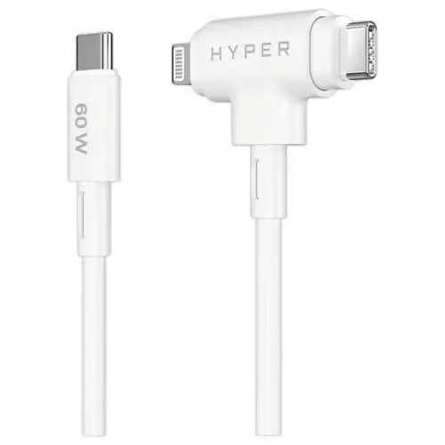 Câble hybride USB-C et Lightning en silicone 1.5M - Blanc