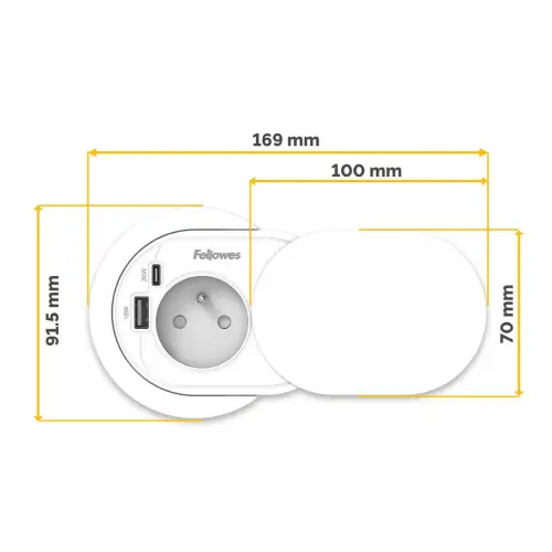 Prise Encastrable - Power Spot - USB-A & USB-C - Blanc - FELLOWES