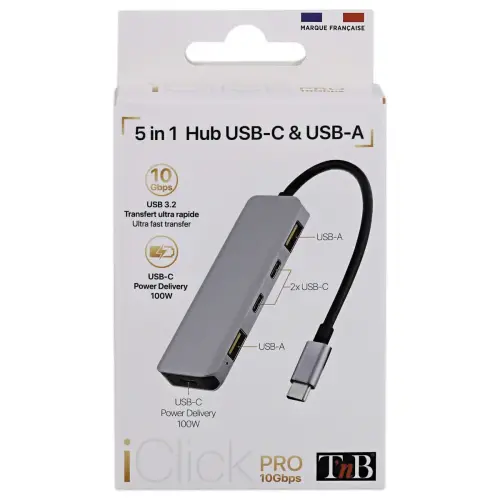 Hub USB-C 5 en 1 Ultra Rapide - Aluminium - T'NB 