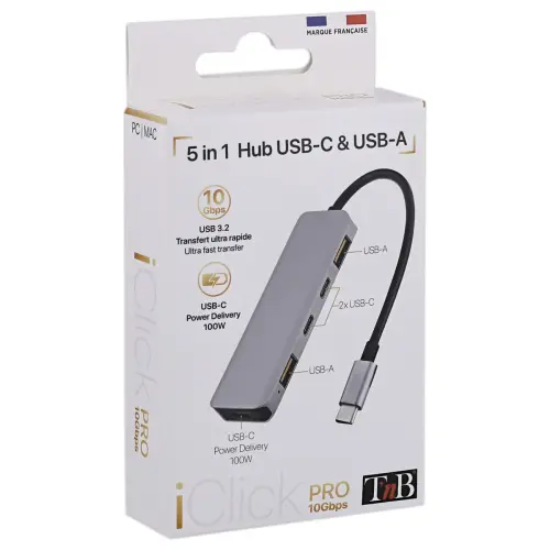 Hub USB-C 5 en 1 Ultra Rapide - Aluminium - T'NB 