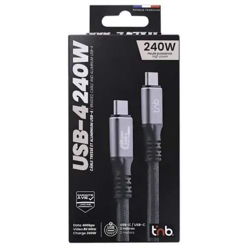 C&acirc;ble USB-4 2m - Renforc&eacute; et Ultra Rapide - T'NB 