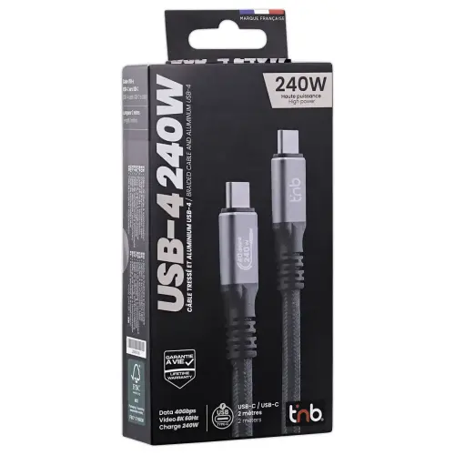 C&acirc;ble USB-4 2m - Renforc&eacute; et Ultra Rapide - T'NB 