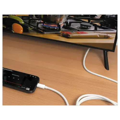 C&acirc;ble USB-C vers HDMI 4K en Nylon Tress&eacute; Blanc 2,5m - HYPERTEC 
