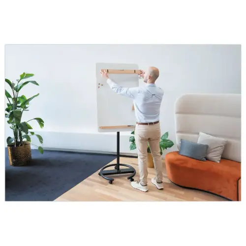 Tableau Pivotant 90° à Roulettes en Acier Céramique & Bois Naturel - LEGAMASTER