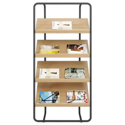 Pr&eacute;sentoir de Sol en Acier Noir Mat & 4 Tablettes en bois - MEET 