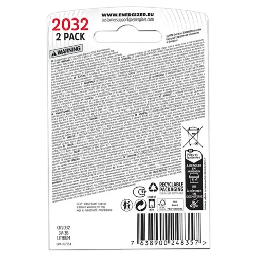 2 Piles bouton lithium CR 2032 - 3 Volts - ENERGIZER