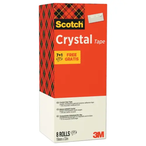 8 Rouleaux adh&eacute;sifs transparents Crystal 600 - 33m x 19 mm - 3M SCOTCH 