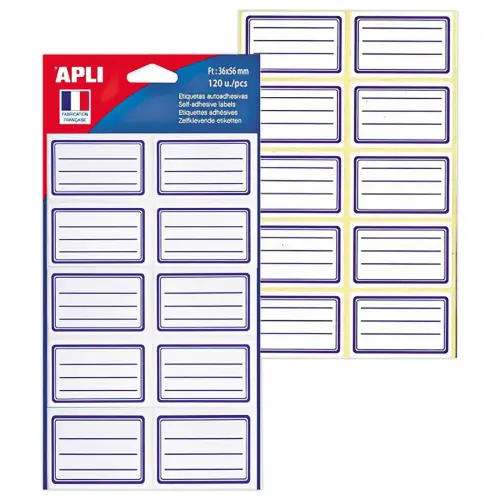 Lot de 120 Etiquettes Scolaires Lignées 36x56mm - Adhésif Permanent - APLI