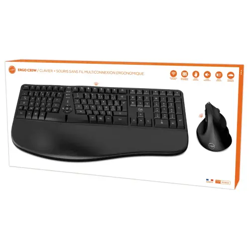 Clavier + Souris Sans Fil Ergonomique Multiconnexion C30W - MOBILITY LAB