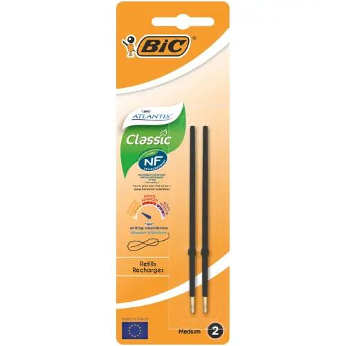 12 Stylos bille Atlantis Soft - Noir + 1 surligneur jaune offert - BIC