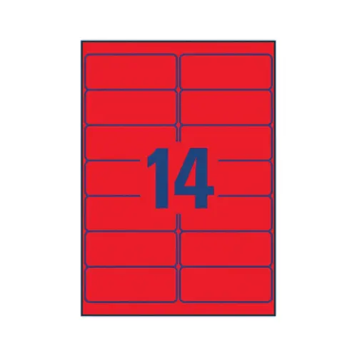 25 Planches d'étiquettes fluorescentes 99,1x38,1 - rouge - AVERY