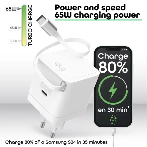 Chargeur GAN 3 USB 65W + c&acirc;ble 