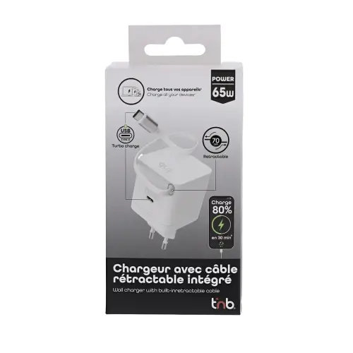 Chargeur GAN 3 USB 65W + c&acirc;ble 