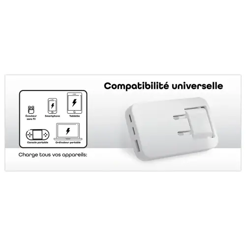 Chargeur Gan Pliable - Charge Rapide 3 ports - T'NB
