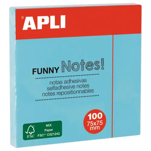 Notes Adhésives75x75mm Bleu Pastel Repositionnable - 100 Feuilles - APLI