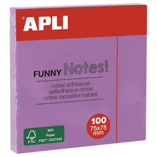 Bloc notes adhésives 75 x 75 mm 100 feuilles - violet - APLI