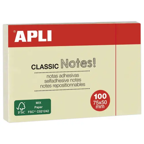 Bloc notes adh&eacute;sives 50 x 75 mm 100 feuilles jaune 
