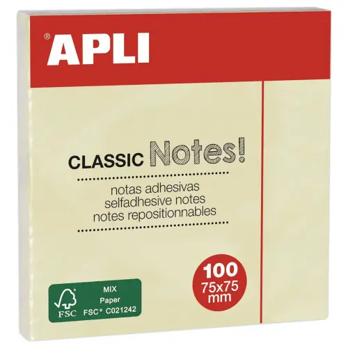 Bloc notes adhésives 75 x 75 mm 100 feuilles jaune