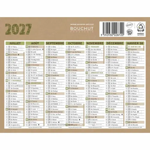 Calendrier banque  Natura 14 mois - 17,5x13,5 cm - Janvier &agrave; d&eacute;cembre - BOUCHUT GRANDREMY 
