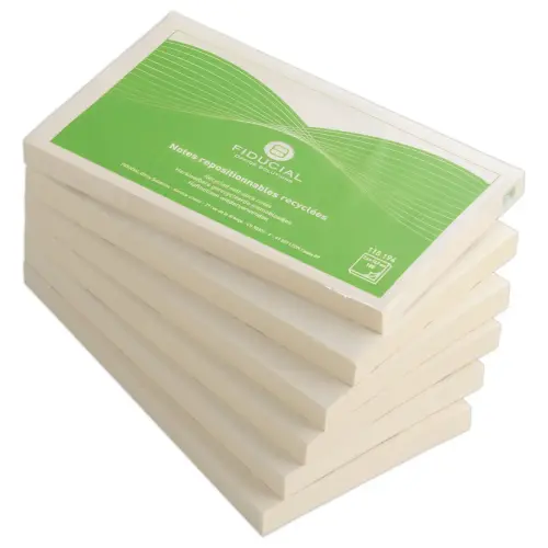 6 Blocs de notes repositionnables et recycl&eacute;es - Jaune - FIDUCIAL 