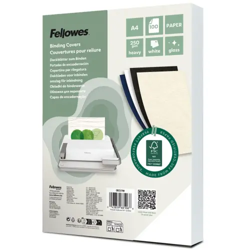 100 Couvertures brillantes pour reliure A4 Glossy - Blanc - FELLOWES 