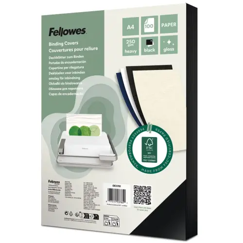 100 Couvertures brillantes pour reliure A4 Glossy - Noir - FELLOWES 