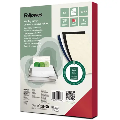 100 Couvertures brillantes pour reliure A4 Glossy - Rouge - FELLOWES 