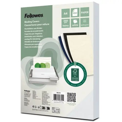 100 Couvertures A4 cartonn&eacute;es - blanc - FELLOWES 