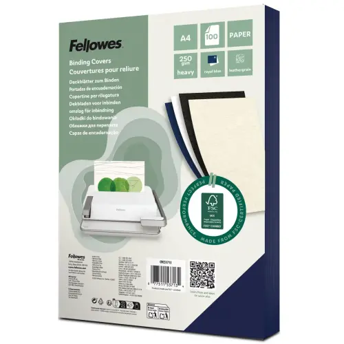 100 Couvertures A4 grain cuir - Bleu - Fellowes 